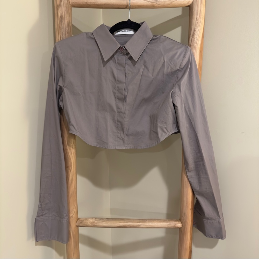 The Frankie Shop Gray Boxy Cropped Button Down Shirt